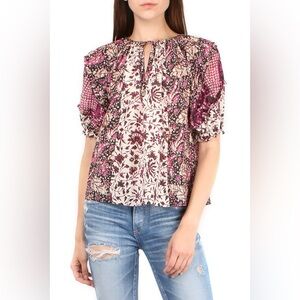 Ulla Johnson Arusi Fuscia Silk-Blend Floral Top Blouse, Size 4